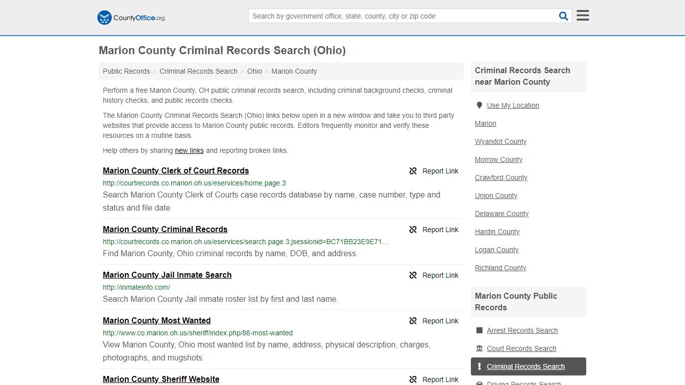 Criminal Records Search - Marion County, OH (Arrests ...